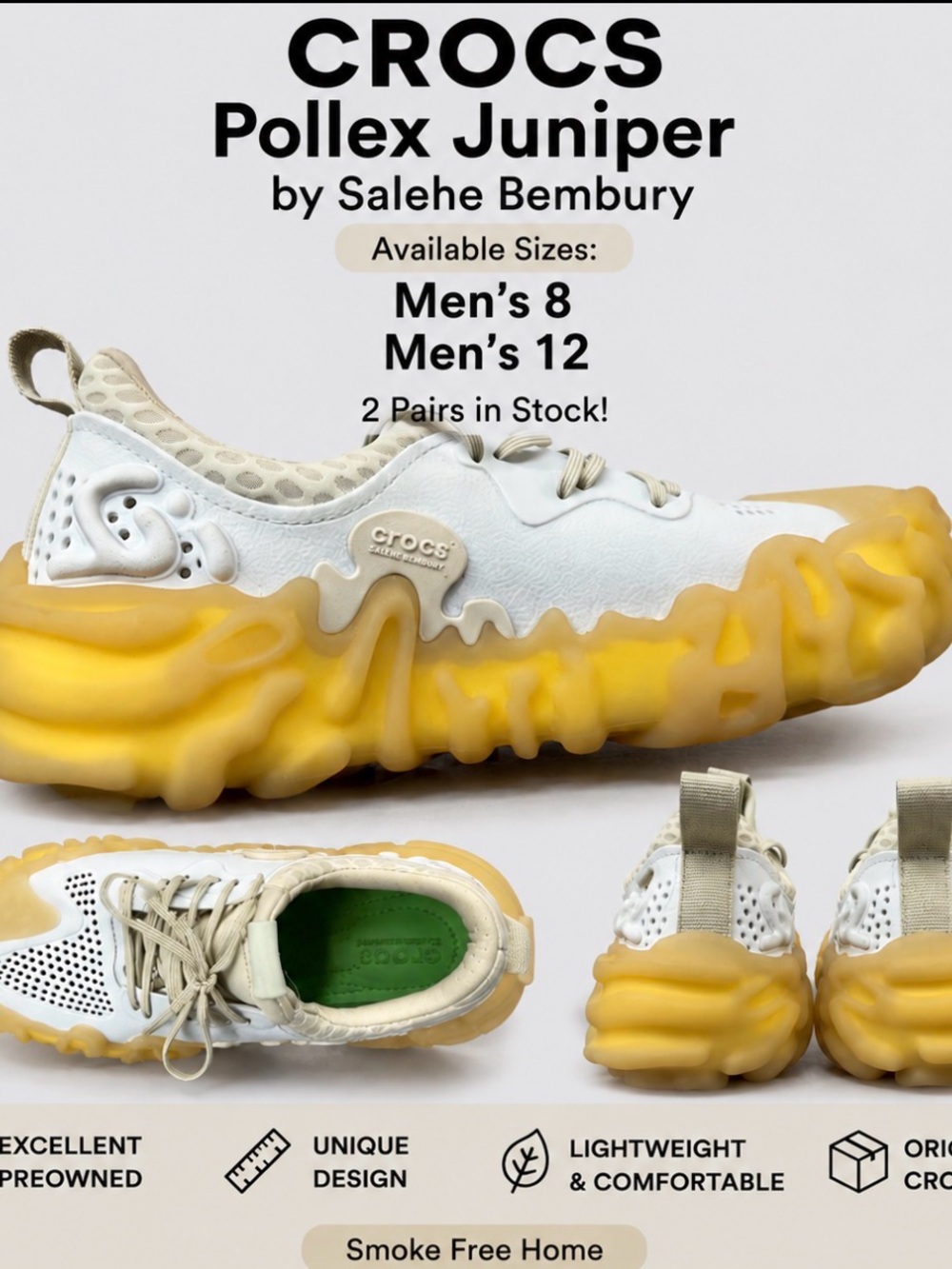 CROCS Pollex Juniper Men's White & Yellow Sneakers